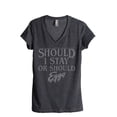 thumbnail image 1 of Thread Tank Should I Stay Or Should I Eggo Women's Relaxed V-Neck T-Shirt Tee Charcoal Large, 1 of 4