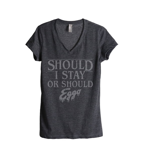 Thread Tank Should I Stay Or Should I Eggo Women's Relaxed V-Neck T-Shirt Tee Charcoal Large