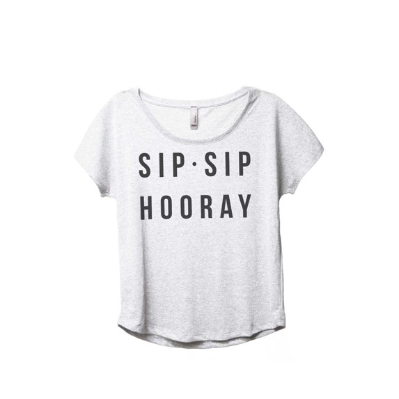 Thread Tank Sip Sip Hooray Women's Fashion Relaxed Slouchy Dolman T-Shirt Tee Heather White 2X-Large