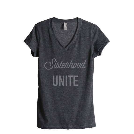 Thread Tank Sisterhood Unite Women's Relaxed V-Neck T-Shirt Tee Charcoal Medium