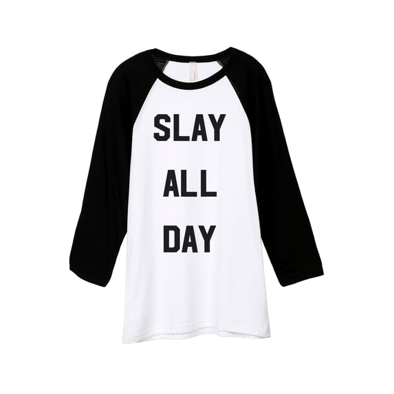 Thread Tank Slay All Day Unisex 3/4 Sleeves Baseball Raglan White Black Small