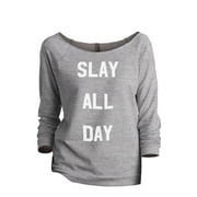 Thread Tank Slay All Day Women's Slouchy 3/4 Sleeves Raglan Sweatshirt Sport Grey Small
