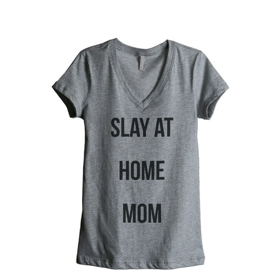Thread Tank Slay At Home Mom Women's Fashion Relaxed V-Neck T-Shirt Tee Heather Grey X-Large