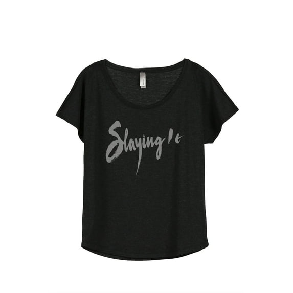 Thread Tank Slaying It Women's Relaxed Slouchy Dolman T-Shirt Tee Heather Black Large