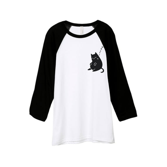 Thread Tank Sleepy Cat Unisex 3/4 Sleeves Baseball Raglan White Black Small