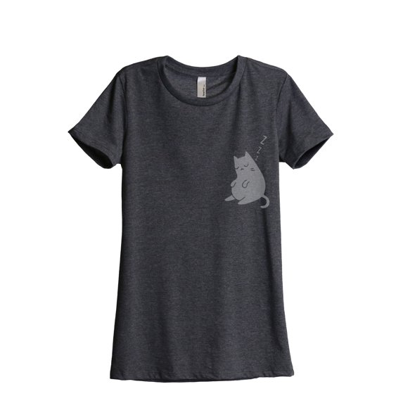 Thread Tank Sleepy Cat Women's Relaxed Crewneck T-Shirt Tee Charcoal Medium