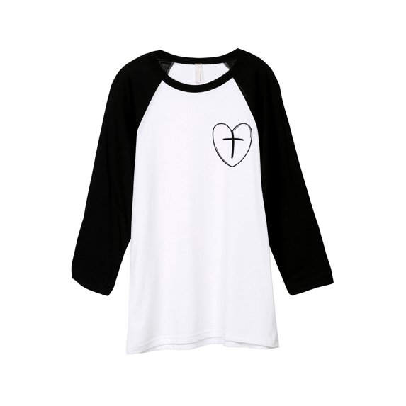 Thread Tank Small Heart Cross Unisex 3/4 Sleeves Baseball Raglan White Black X-Small