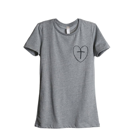 Thread Tank Small Heart Cross Women's Fashion Relaxed Crewneck T-Shirt Tee Heather Grey 2X-Large