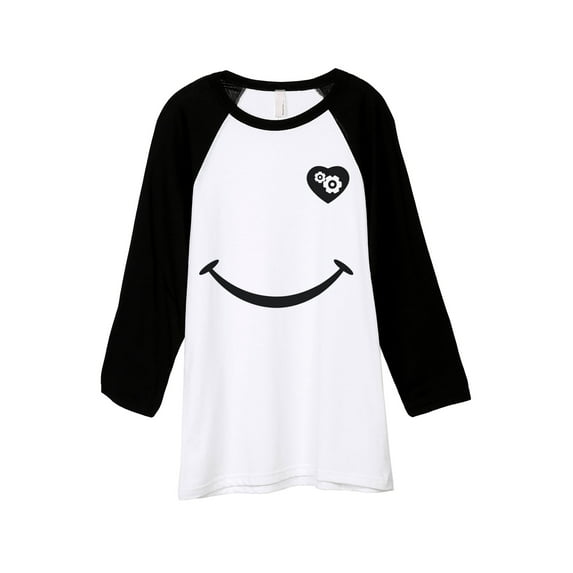 Thread Tank Smiley Gear Heart Unisex 3/4 Sleeves Baseball Raglan White Black Large