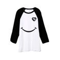 thumbnail image 1 of Thread Tank Smiley Gear Heart Unisex 3/4 Sleeves Baseball Raglan White Black Small, 1 of 3