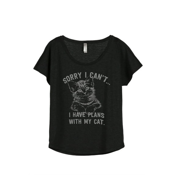 Thread Tank Sorry Plans With My Cat Women's Relaxed Slouchy Dolman T-Shirt Tee Heather Black 2X-Large
