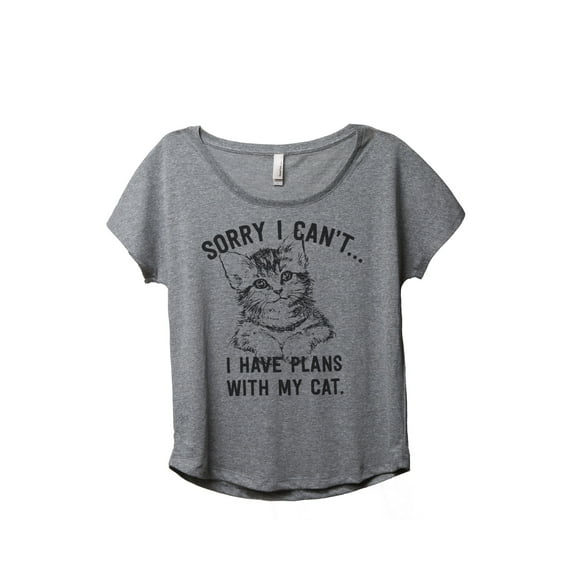 Thread Tank Sorry Plans With My Cat Women's Relaxed Slouchy Dolman T-Shirt Tee Heather Grey Medium