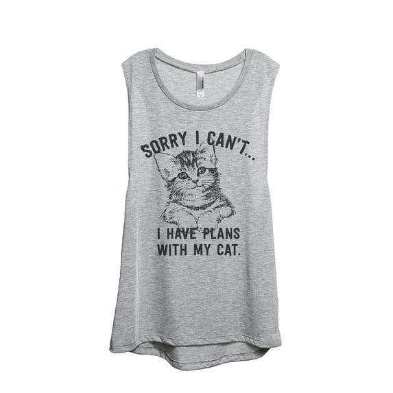 Thread Tank Sorry Plans With My Cat Women's Sleeveless Muscle Tank Top Sport Grey Small