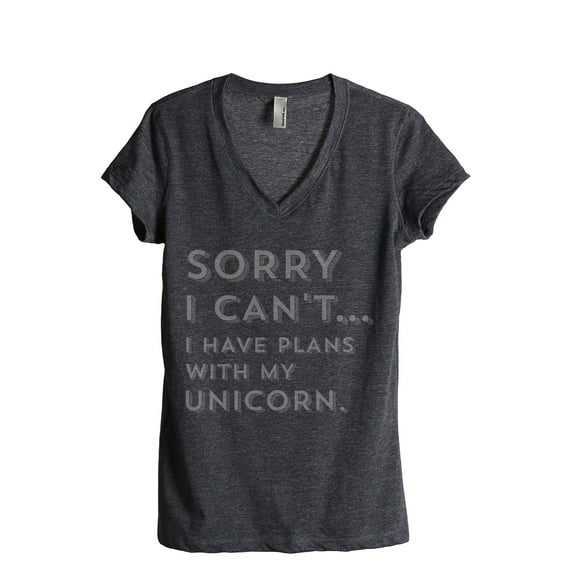 Thread Tank Sorry Plans With My Unicorn Women's Relaxed V-Neck T-Shirt Tee Charcoal 2X-Large