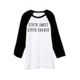 thumbnail image 1 of Thread Tank Sorta Sweet Savage Unisex 3/4 Sleeves Baseball Raglan White Black Small, 1 of 4