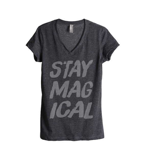 Thread Tank Stay Magical Women's Relaxed V-Neck T-Shirt Tee Charcoal Large