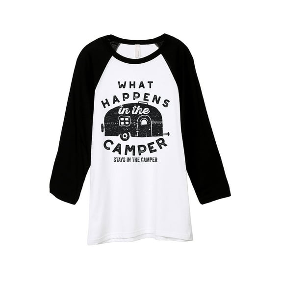Thread Tank Stays In The Camper Unisex 3/4 Sleeves Baseball Raglan White Black Small