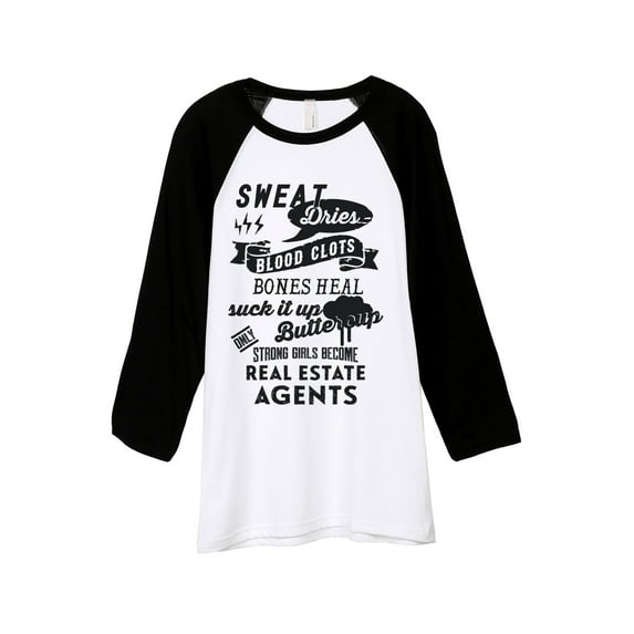 Thread Tank Strong Girls Real Estate Agents Unisex 3/4 Sleeves Baseball Raglan White Black Small