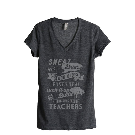 Thread Tank Strong Girls Teachers Women's Relaxed V-Neck T-Shirt Tee Charcoal Medium