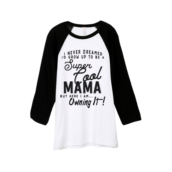 Thread Tank Super Cool Mama Unisex 3/4 Sleeves Baseball Raglan White Black Large