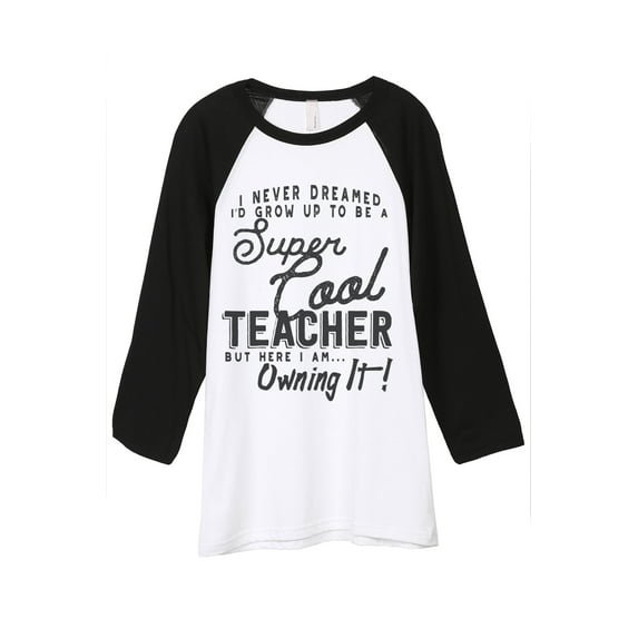 Thread Tank Super Cool Teacher Unisex 3/4 Sleeves Baseball Raglan White Black Small