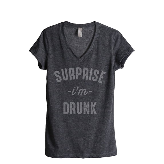 Thread Tank Surprise I'm Drunk Women's Relaxed V-Neck T-Shirt Tee Charcoal Large