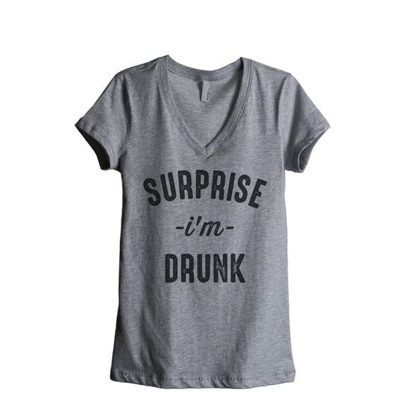 Thread Tank Surprise I'm Drunk Women's Relaxed V-Neck T-Shirt Tee Heather Grey Large