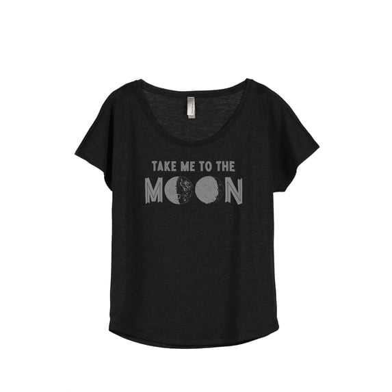 Thread Tank Take Me To The Moon Women's Relaxed Slouchy Dolman T-Shirt Tee Heather Black X-Large