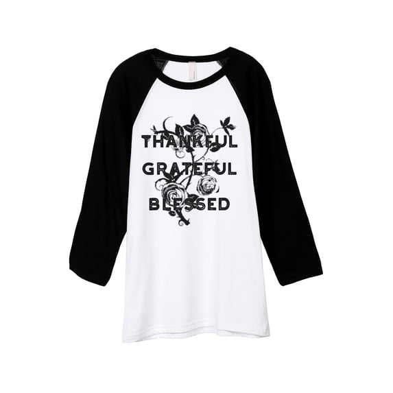 Thread Tank Thankful Grateful Blessed Unisex 3/4 Sleeves Baseball Raglan White Black Small