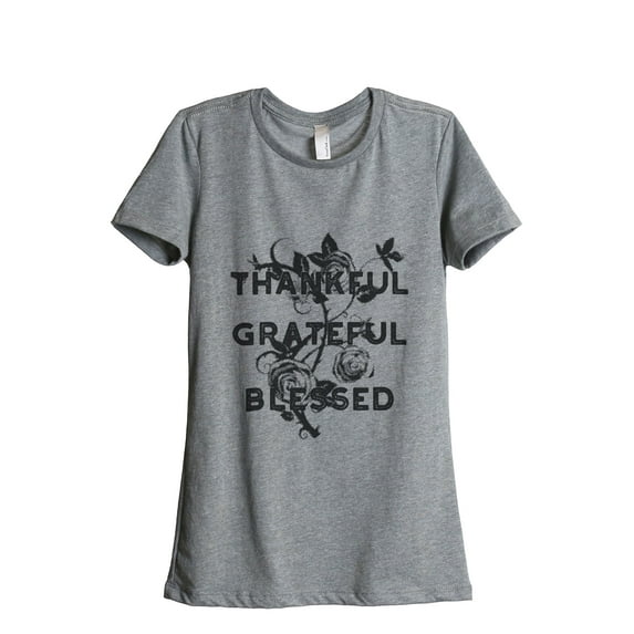 Thread Tank Thankful Grateful Blessed Women's Relaxed Crewneck T-Shirt Tee Heather Grey Large