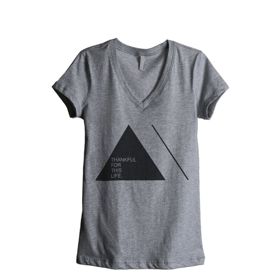 Thread Tank Thankful Life Women's Relaxed V-Neck T-Shirt Tee Heather Grey Small