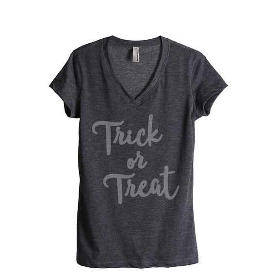 Thread Tank Trick Or Treat Women's Relaxed V-Neck T-Shirt Tee Charcoal Medium