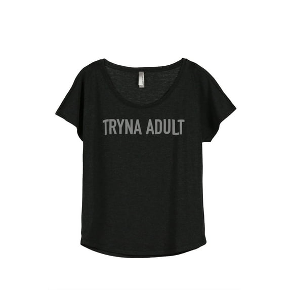 Thread Tank Tryna Adult Women's Relaxed Slouchy Dolman T-Shirt Tee Heather Black X-Large