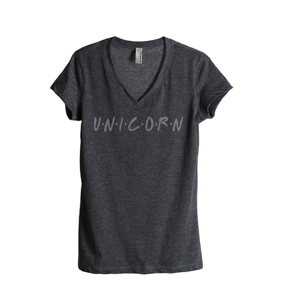 Thread Tank Unicorn Friends Women's Fashion Relaxed V-Neck T-Shirt Tee Charcoal Medium