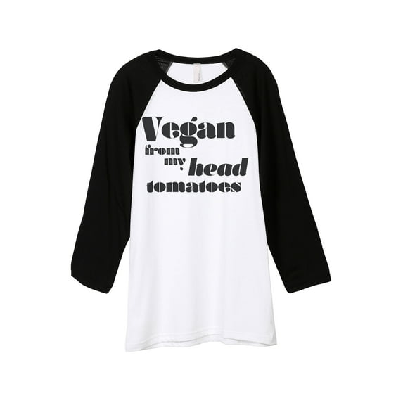 Thread Tank Vegan From My Head Tomatoes Unisex 3/4 Sleeves Baseball Raglan White Black Small