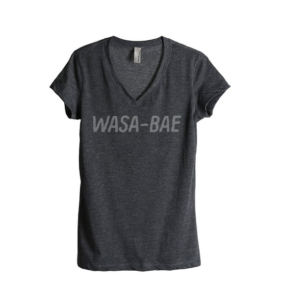 Thread Tank Wasa-Bae Women's Relaxed V-Neck T-Shirt Tee Charcoal X-Large