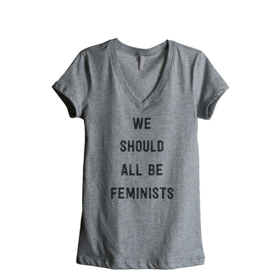 Thread Tank We Should Be Feminists Women's Relaxed V-Neck T-Shirt Tee Heather Grey Small