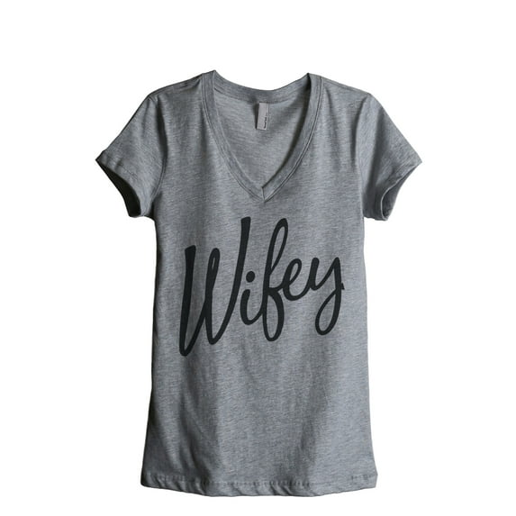 Thread Tank Wifey Cursive Women's Relaxed V-Neck T-Shirt Tee Heather Grey Medium