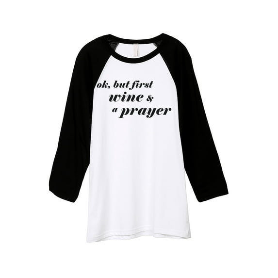 Thread Tank Wine And A Prayer Unisex 3/4 Sleeves Baseball Raglan White Black Small