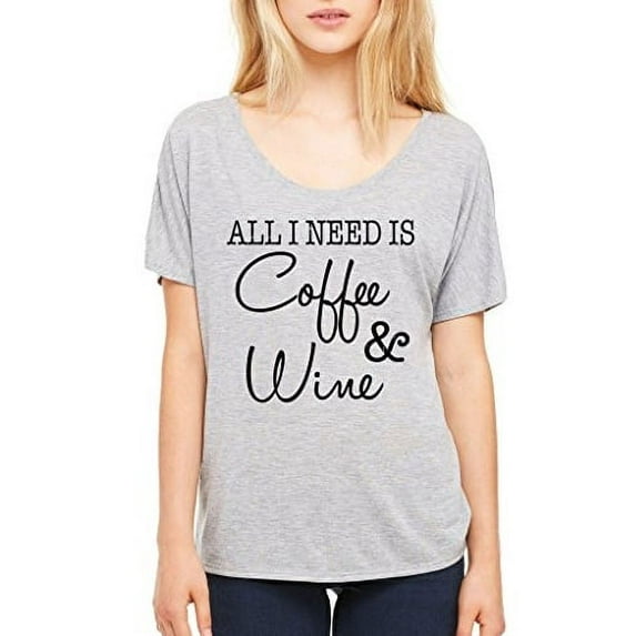Thread Tank Women's All I Need Is Coffee and Wine Slouchy Tee X-Large Gray