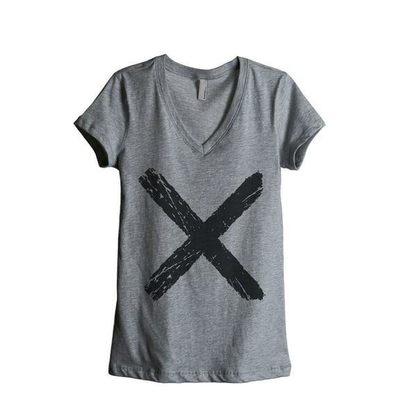 Thread Tank X Marks The Spot Women's Relaxed V-Neck T-Shirt Tee Heather Grey Medium