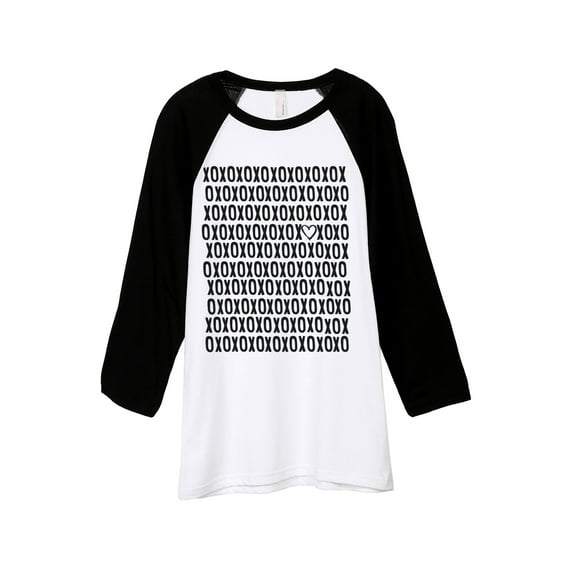 Thread Tank XOXO Love Heart Unisex 3/4 Sleeves Baseball Raglan White Black Small