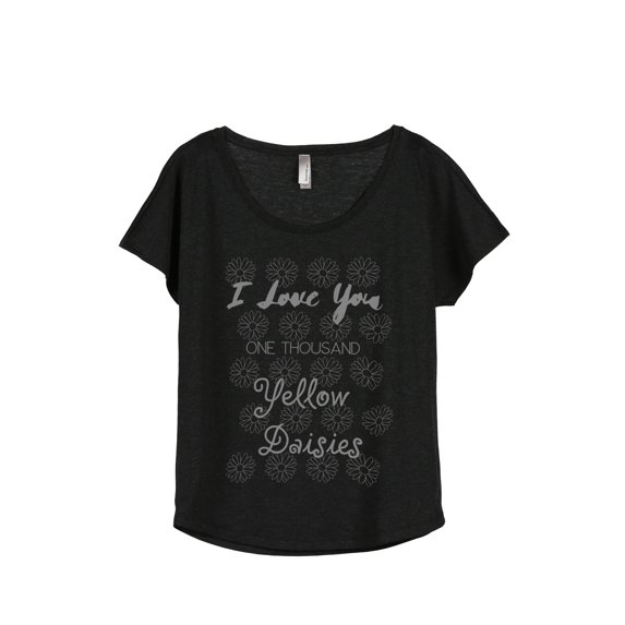 Thread Tank Yellow Daisies Women's Relaxed Slouchy Dolman T-Shirt Tee Heather Black Small