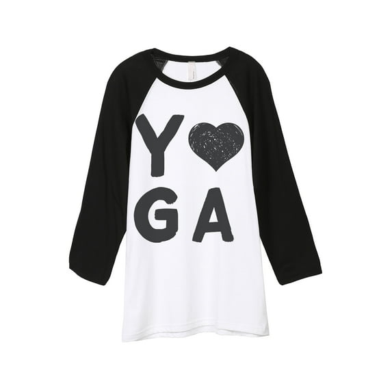 Thread Tank Yoga Heart Unisex 3/4 Sleeves Baseball Raglan White Black Small