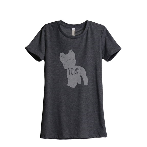 Thread Tank Yorkie Terrier Dog Silhouette Women's Relaxed Crewneck T-Shirt Tee Charcoal Small