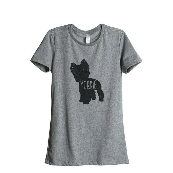 Thread Tank Yorkie Terrier Dog Silhouette Women's Relaxed Crewneck T-Shirt Tee Heather Grey Medium