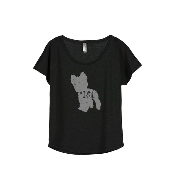 Thread Tank Yorkie Terrier Dog Silhouette Women's Relaxed Slouchy Dolman T-Shirt Tee Heather Black 3X-Large