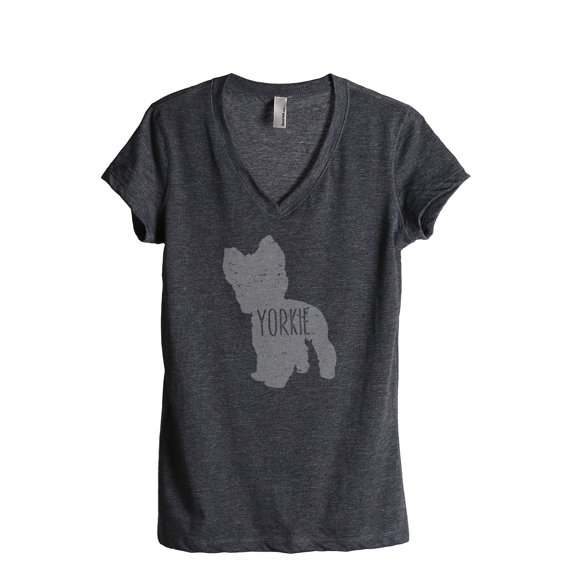 Thread Tank Yorkie Terrier Dog Silhouette Women's Relaxed V-Neck T-Shirt Tee Charcoal Large