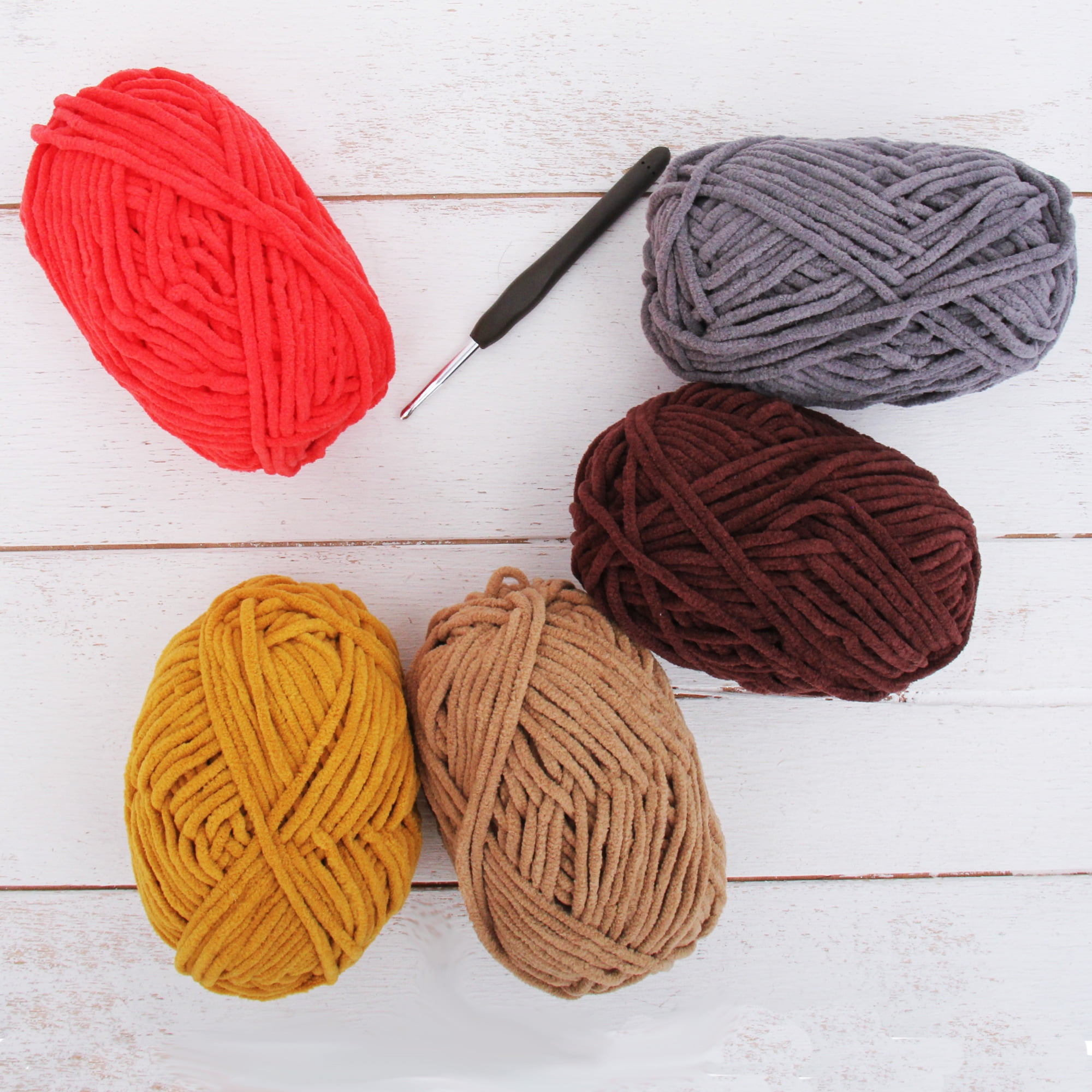 ThreadArt Chenille Yarn Set for Crocheting, Knitting, Amigurumi, Super Soft Plush Velvet Yarn - Bohemian - Pack of 5 Skeins - 50 Gram 60 yds #5 Fluffy Yarn Skeins - Plush Yarn