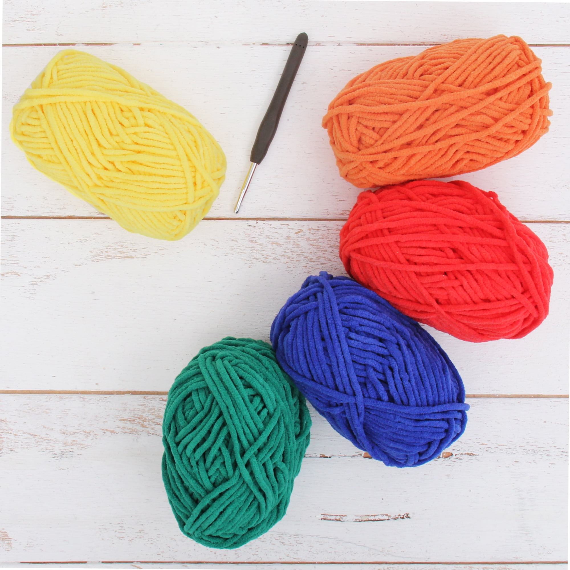 ThreadArt Chenille Yarn Set for Crocheting, Knitting, Amigurumi, Super Soft Plush Velvet Yarn - Bright Colors - Pack of 5 Skeins - 50 Gram 60 yds #5 Fluffy Yarn Skeins - Plush Yarn